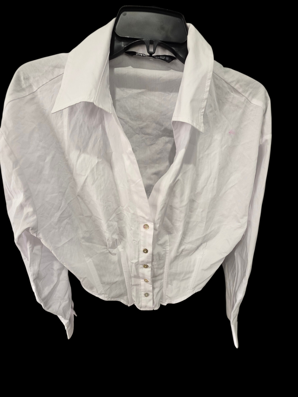 Zara White Cropped Croset Button-Down Shirt Size L Y2K NwOT